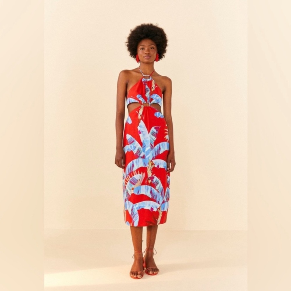 Tropical Red and Blue Halter Farm Rio Dress